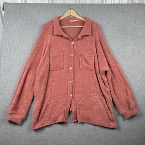 Spice Rose Shirt Womens Large Pink Plush Cozy Fleece Button Front Shacket